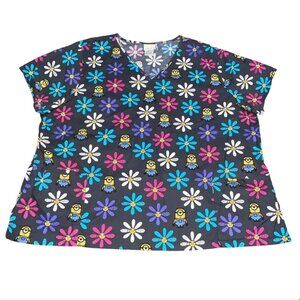Minions Despicable Me Plus Size 3XL Gray Pink Blue Purple Floral Scrub Shirt